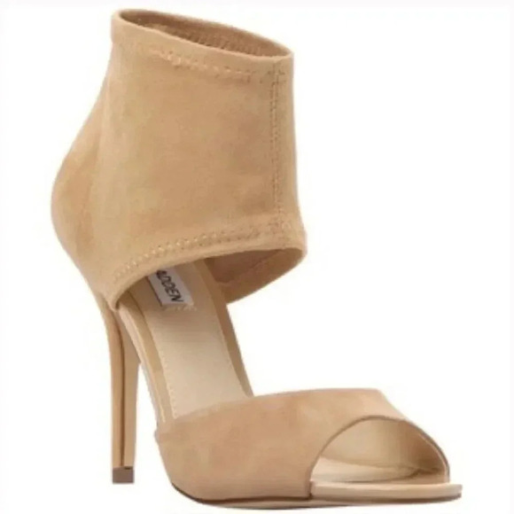 Steve Madden Liftoff Peep Toe Nude Suede Heels - Picture 1 of 7